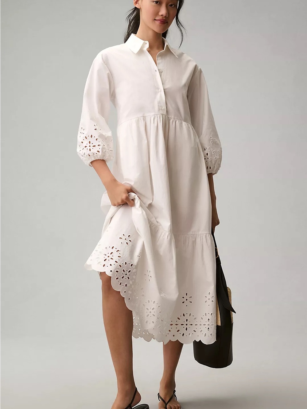 The Bettina Tiered Shirt Dress by Maeve: Eyelet Edition S